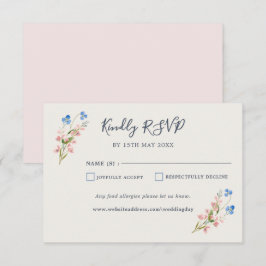 Blue Pink Wildflowers Response Card RSVP Karte