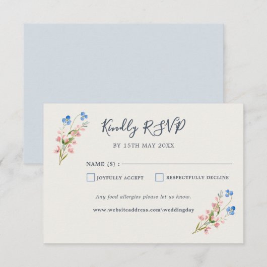 Blue Pink Wildflowers Response Card RSVP Karte (Vorne/Hinten)