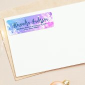 Blue Pink Winter Snowflakes Modernes Script Label