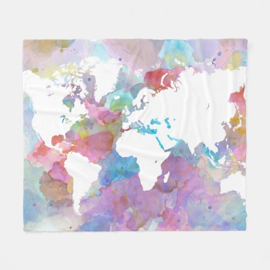 Blue Pink World Map Design 48 Fleecedecke (Vorderseite (Horizontal))