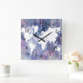 Blue Pink World Map Design 65 Quadratische Wanduhr (Zuhause)