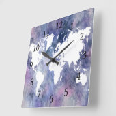 Blue Pink World Map Design 65 Quadratische Wanduhr (Winkel)