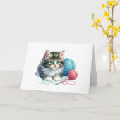 Blue & Pink Yarn Tabby Charm Blank Grußkarte Karte (Gelbe Blume)