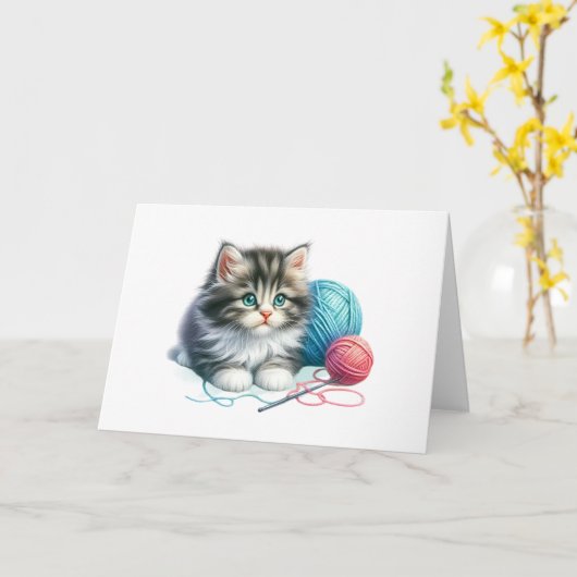 Blue & Pink Yarn Tabby Charm Blank Grußkarte Karte (Gelbe Blume)