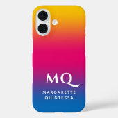 Blue Pink Yellow Gradient White Monogram Initials Case-Mate iPhone Hülle (Rückseite)