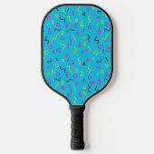 Blue Pink Yellow Squiggles Memphis Pattern der 198 Pickleball Schläger (Vorderseite)