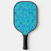 Blue Pink Yellow Squiggles Memphis Pattern der 198 Pickleball Schläger (Rückseite)