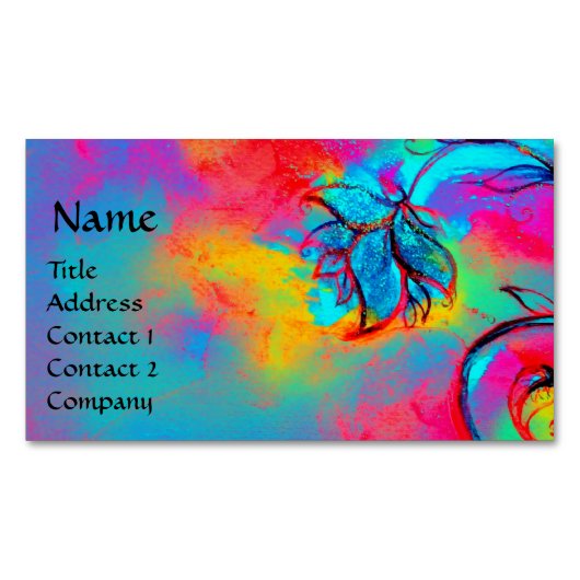 BLUE PINK YELLOW WHIMSICAL BLUME MAGNETISCHE VISITENKARTE (Vorderseite)