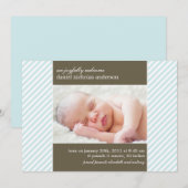 Blue Pinstripes Foto Geburtshinweise für Kinder Ankündigung (Vorne/Hinten)