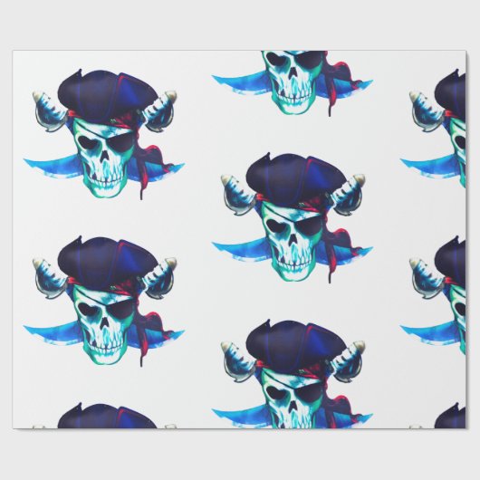 Blue Pirate Skull Geschenkpapier (Flach)
