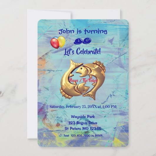 Blue Pisces Birthday (19. Februar - März 20) Einladung (Vorderseite)