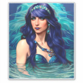 Blue Pisces Mermaid Queen Original Fantasy Art Aufkleber (Vorderseite)