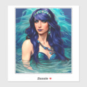 Blue Pisces Mermaid Queen Original Fantasy Art Aufkleber (Blatt)