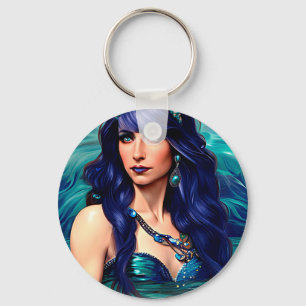 Blue Pisces Mermaid Queen Original Fantasy Art Schlüsselanhänger