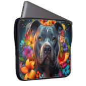Blue Pitbull Hund mit Blume Laptop Bag Laptopschutzhülle (Vorne Rechts)
