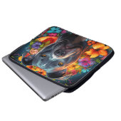 Blue Pitbull Hund mit Blume Laptop Bag Laptopschutzhülle (Vorne Knopf)