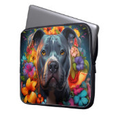 Blue Pitbull Hund mit Blume Laptop Bag Laptopschutzhülle (Vorderseite Links)
