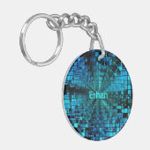 Blue Pixel Matrix Personalisiert Schlüsselanhänger (Vorderseite links)