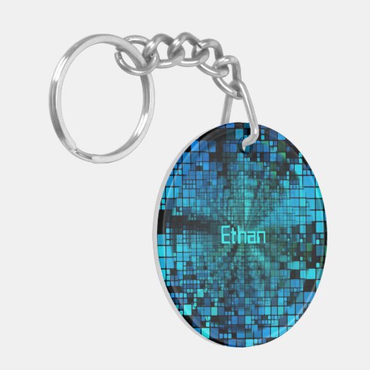Blue Pixel Matrix Personalisiert Schlüsselanhänger (Vorderseite links)