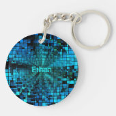 Blue Pixel Matrix Personalisiert Schlüsselanhänger (Rückseite)