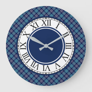 Blue Pläd St. Andrews Scotland Tartan Große Wanduhr