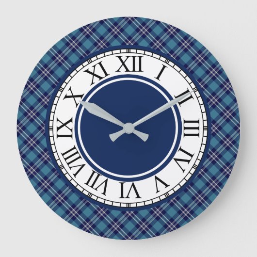 Blue Pläd St. Andrews Scotland Tartan Große Wanduhr (Vorderseite)