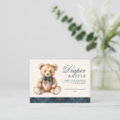 Blue Plaid Bear Baby Shower Diaper Raffle Begleitkarte (Stehend Vorderseite)