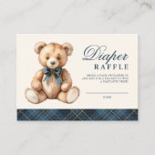 Blue Plaid Bear Baby Shower Diaper Raffle Begleitkarte (Vorderseite)