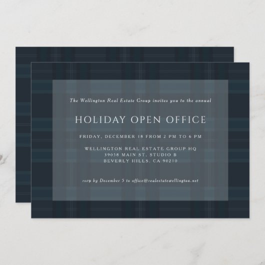 Blue Plaid Business Corporate Holiday Christmas In Einladung (Vorne/Hinten)