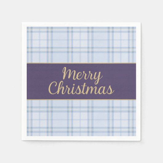 Blue Plaid Christmas Napkins • Merry Christmas • P Serviette (Vorderseite)
