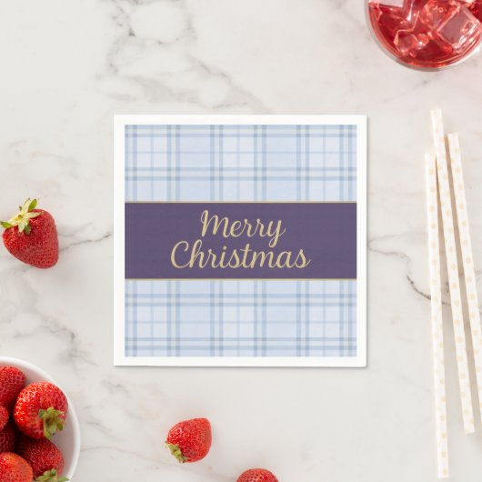 Blue Plaid Christmas Napkins • Merry Christmas • P Serviette (Beispiel)