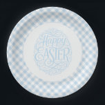 Blue Plaid Easter Pappteller<br><div class="desc">Party paper plate is shown in a cute powder blue and white plaid Easter egg print.
Customize this item or buy as is.




Licensed Print</div>