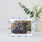 Blue Plaid Holiday Photo Postkarte (Stehend Vorderseite)