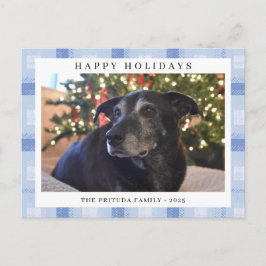 Blue Plaid Holiday Photo Postkarte