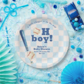 Blue Plaid Little Slugger Baseball Baby Shower  Pappteller (Party)