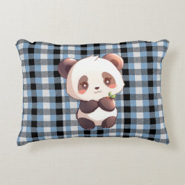Blue Plaid Panda Accent Pillow Dekokissen