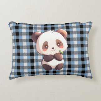 Blue Plaid Panda Accent Pillow Dekokissen