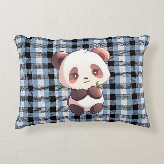 Blue Plaid Panda Accent Pillow Dekokissen (Vorderseite)