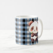 Blue Plaid Panda Double-Sided Design Kaffeetasse (VorderseiteRechts)