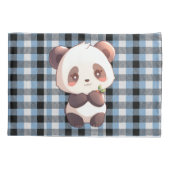 Blue Plaid Panda Kissenbezug (Rückseite)