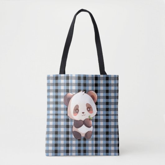 Blue Plaid Panda Tasche (Vorderseite)