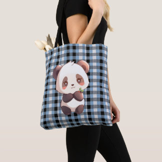 Blue Plaid Panda Tasche