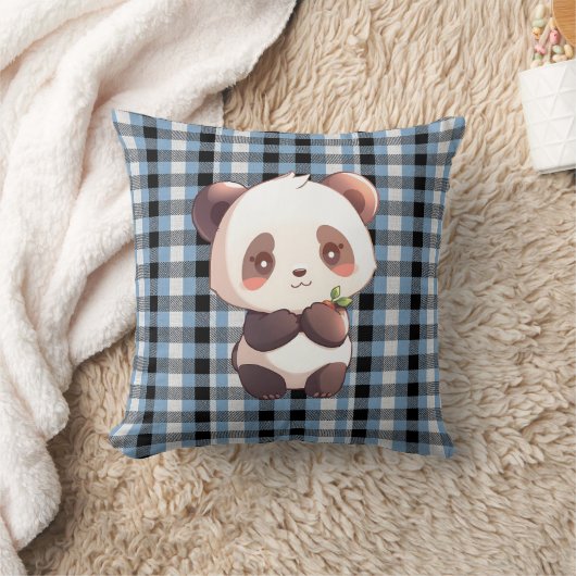 Blue Plaid Panda Throw Pillow Kissen (Decke)