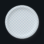 Blue Plaid Pappteller<br><div class="desc">Party paper plate is shown in a cute powder blue and white plaid print.
Customize this item or buy as is.




Licensed Print</div>