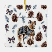 Blue Plaid Pine Cones Bows Horse Christmas Keramikornament (Vorderseite)