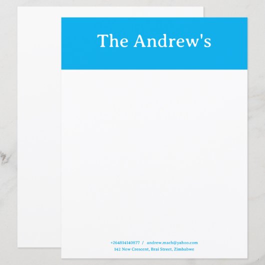 Blue Plain Simple Stationary Paper (Vorne/Hinten)