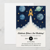 Blue Planets Rocket Start Art Geburtstag Einladung (Vorne/Hinten)