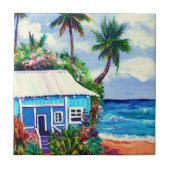 Blue Plantation Hütte am Strand Fliese (Vorderseite)
