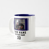 Blue Player Name Number Team Photo Zweifarbige Tasse (Vorderseite Links)