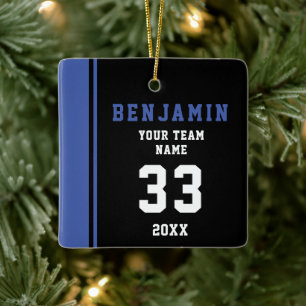 Blue Player Name Number Team Sports Kids Keeper Keramikornament
